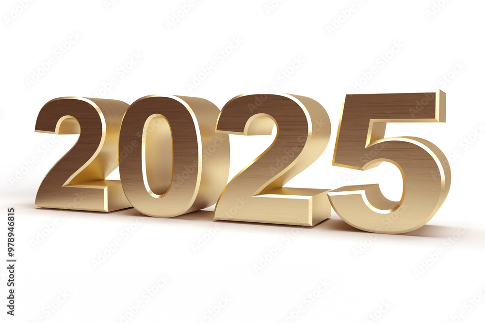 2025 happy new year.Gold metal of number. Luxury digit 3d golden and metallic with reflection on white background. For celebration, part, festival, anniversary 2025 happy new year.Gold metal of number. Luxury digit 3d golden and metallic with reflection on white background. For celebration, part, festival, anniversary