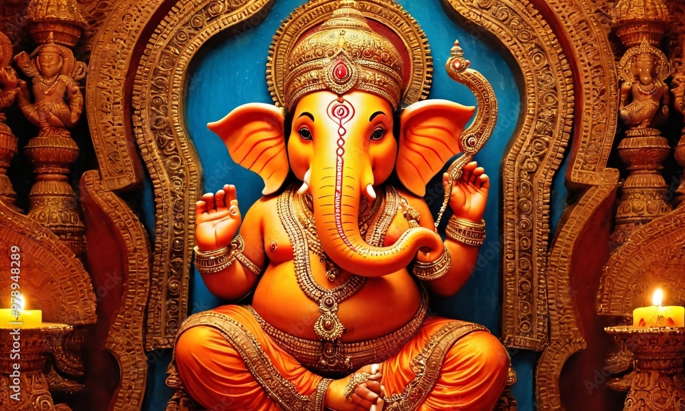 Fototapeta premium Alabuga Raja: Ganapati Bappa. Artificial intelligence. 