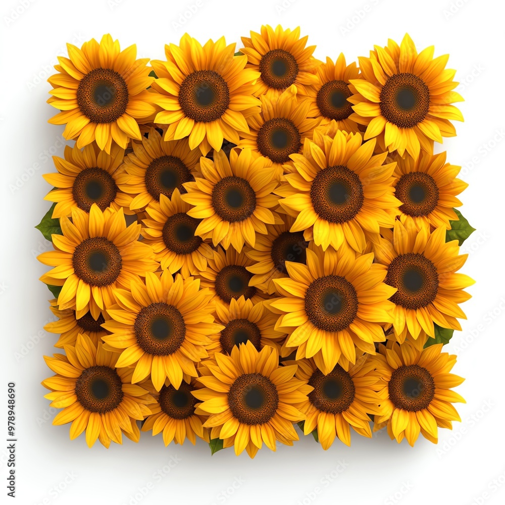 Craft a digital 3D rendering of a vast sunflower garden from a birds eye view, highlighting the symmetry of the blooms and the warm, sunlit ambiance Craft a digital 3D rendering of a vast sunflower garden from a birds eye view, highlighting the symmetry of the blooms and the warm, sunlit ambiance