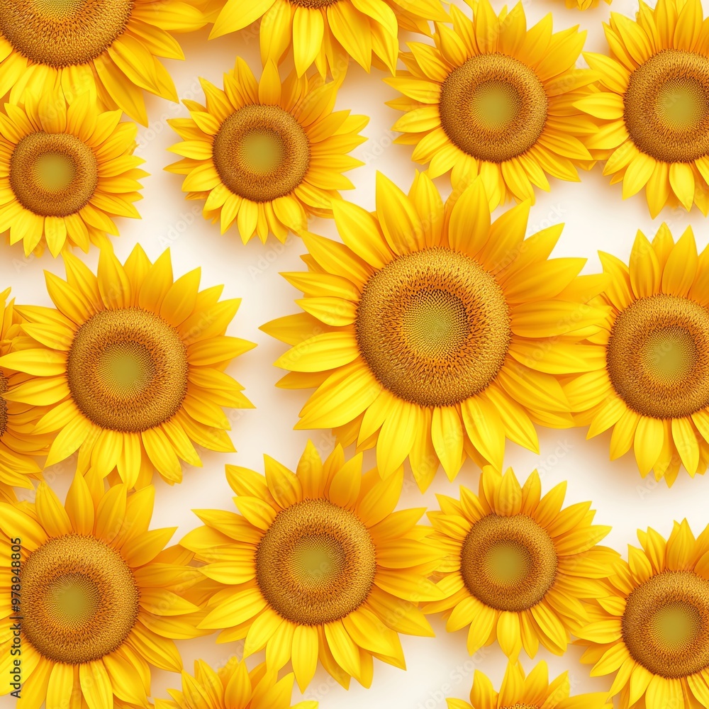 Craft a digital 3D rendering of a vast sunflower garden from a birds eye view, highlighting the symmetry of the blooms and the warm, sunlit ambiance Craft a digital 3D rendering of a vast sunflower garden from a birds eye view, highlighting the symmetry of the blooms and the warm, sunlit ambiance