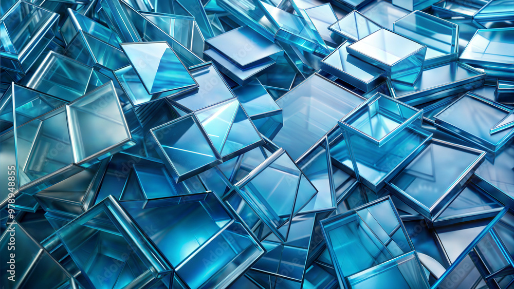 Glass shard background, translucent overlapping pieces in cool blue tones, clear and reflective, copy space Glass shard background, translucent overlapping pieces in cool blue tones, clear and reflective, copy space