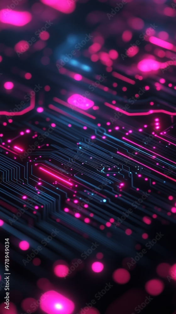 Abstract Circuit Board with Pink Glowing Lines and Dots Abstract Circuit Board with Pink Glowing Lines and Dots