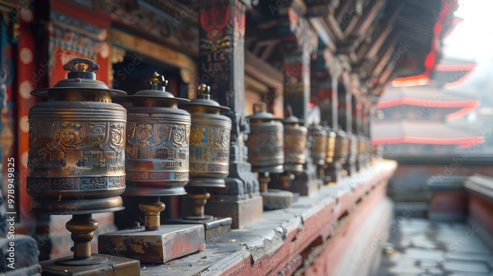 Nepalese prayer wheel in temple Nepalese prayer wheel in temple