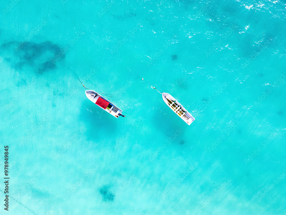 Aerial View of Boats at Riviera Maya, Tulum, Quintana Roo, Mexico Aerial View of Boats at Riviera Maya, Tulum, Quintana Roo, Mexico