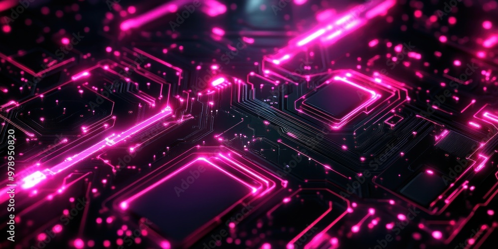 Close-up of a Circuit Board with Glowing Pink Lines Close-up of a Circuit Board with Glowing Pink Lines