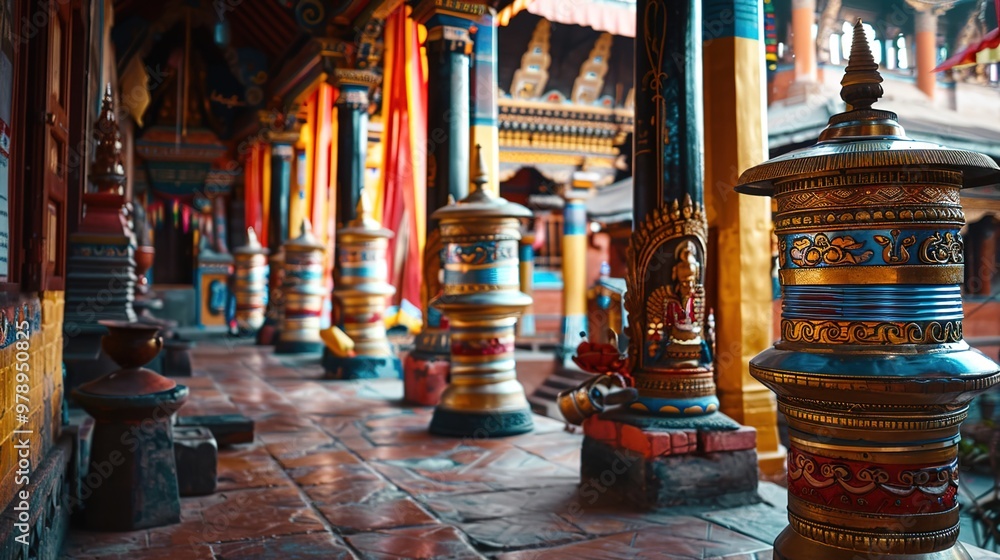 Fototapeta premium Nepalese prayer wheel in temple