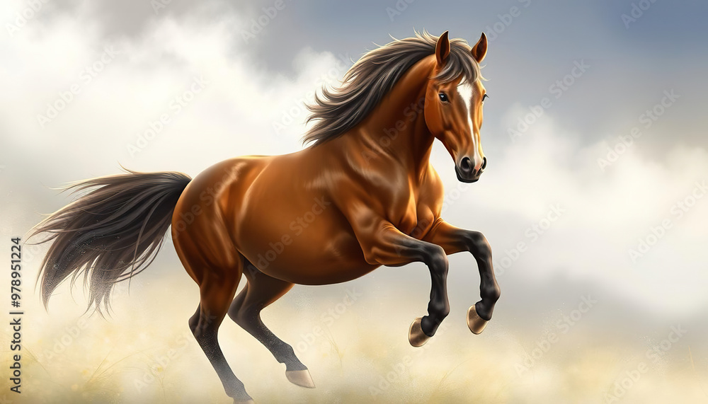 A horse with a black mane and tail runs through a field of grass A horse with a black mane and tail runs through a field of grass