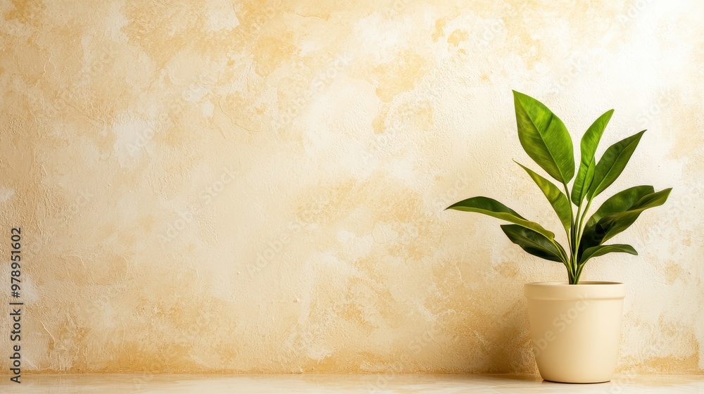 Green Plant in Pot Against Beige Wall Green Plant in Pot Against Beige Wall