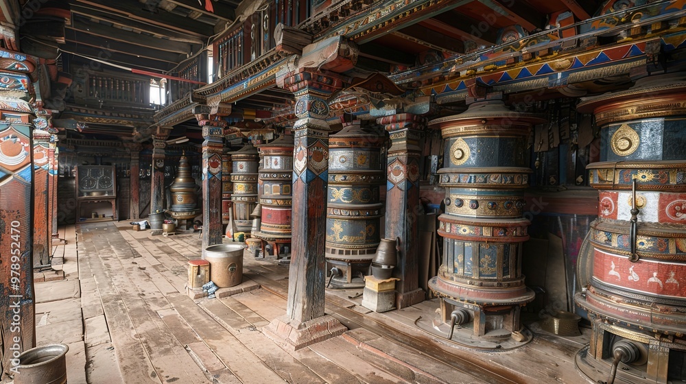 Nepalese prayer wheel in a temple Nepalese prayer wheel in a temple