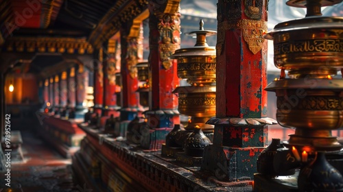 Nepalese prayer wheel in a temple