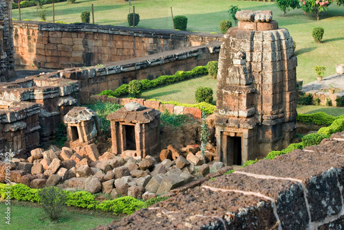 Aerial view of Dilapidated temple in Sun temple complex in Konarak, Orissa, India World Heritage site