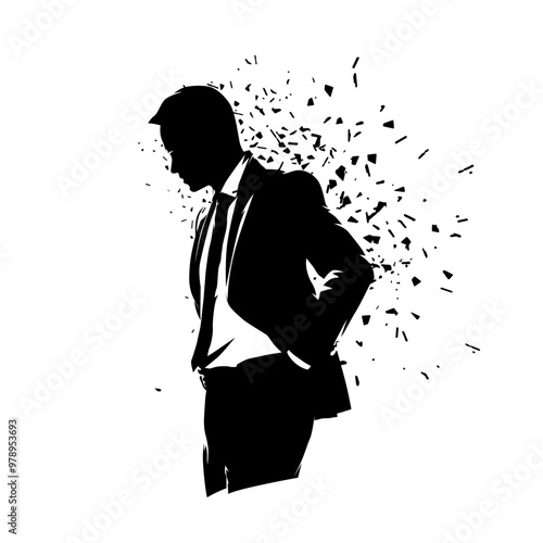 Businessman thinking silhouette. Isolated vector illustration. Man in suit with hands in pockets thinking, side view