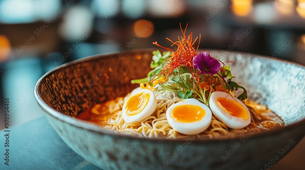 Fine Dining Instant Noodles in a Luxurious Restaurant with Elegant Plating and Gourmet Presentation Fine Dining Instant Noodles in a Luxurious Restaurant with Elegant Plating and Gourmet Presentation