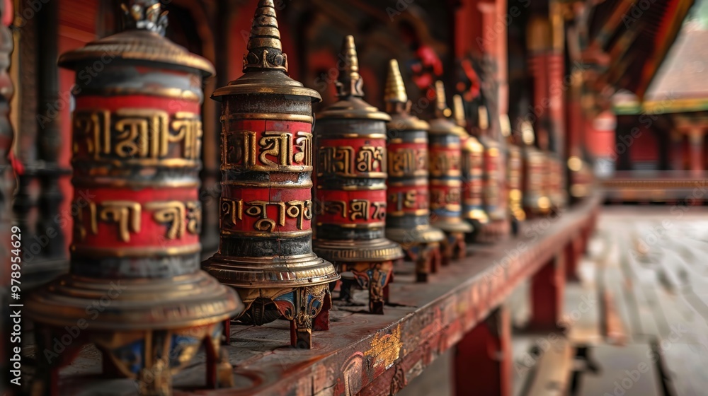 Nepalese prayer wheel in a temple Nepalese prayer wheel in a temple