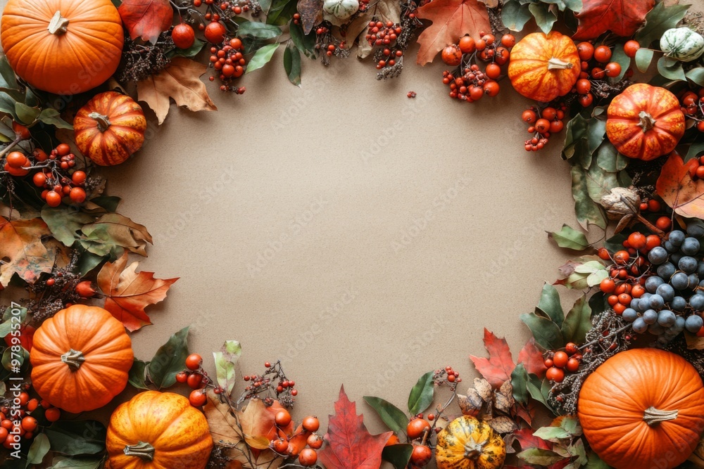 Obraz premium Beautiful autumn background with fallen leaves with place for text top view. ai generated
