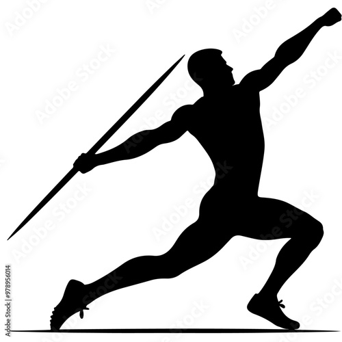 Javelin throw athlete silhouette on a white background