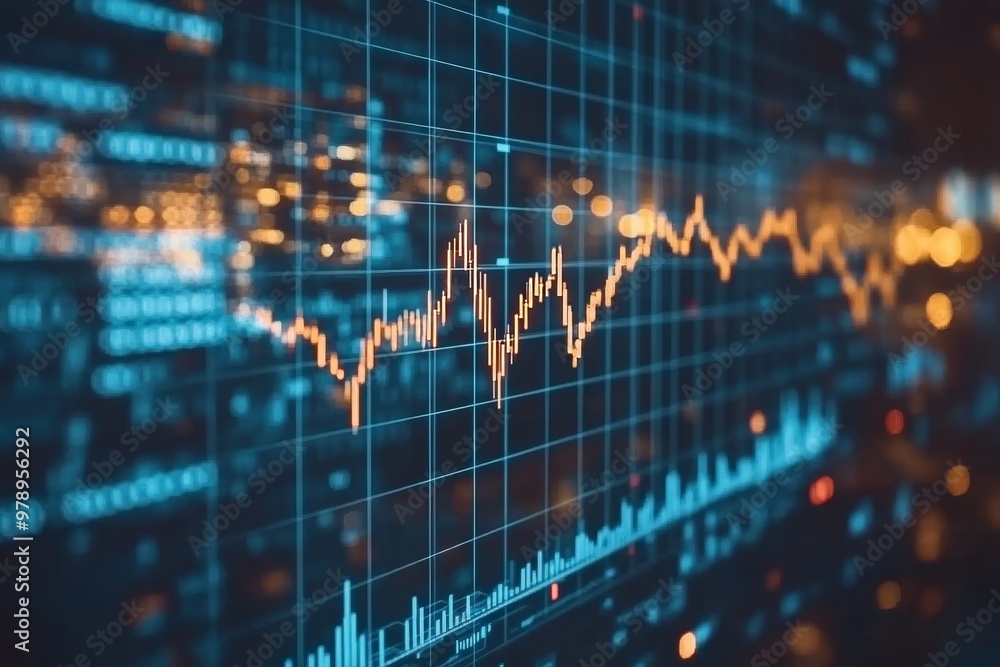 Financial Cityscape Double Exposure Of Investment Graph, Bokeh Lights, And Urban Skyline Financial Cityscape Double Exposure Of Investment Graph, Bokeh Lights, And Urban Skyline