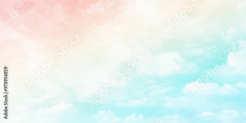 Horizontal Clear blue, pink, purple sky and white cloud detail with copy space. Sky Landscape Background. Summer heaven with colorful clearing
