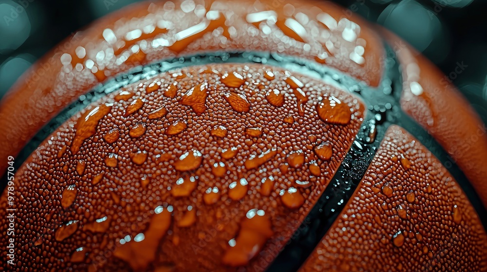 Closeup of a Wet Basketball with Water Droplets