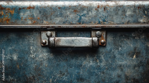 Warehouse toolbox close-up, showing the shine and rough texture of the metal under bright industrial lighting. No logos, no people present.