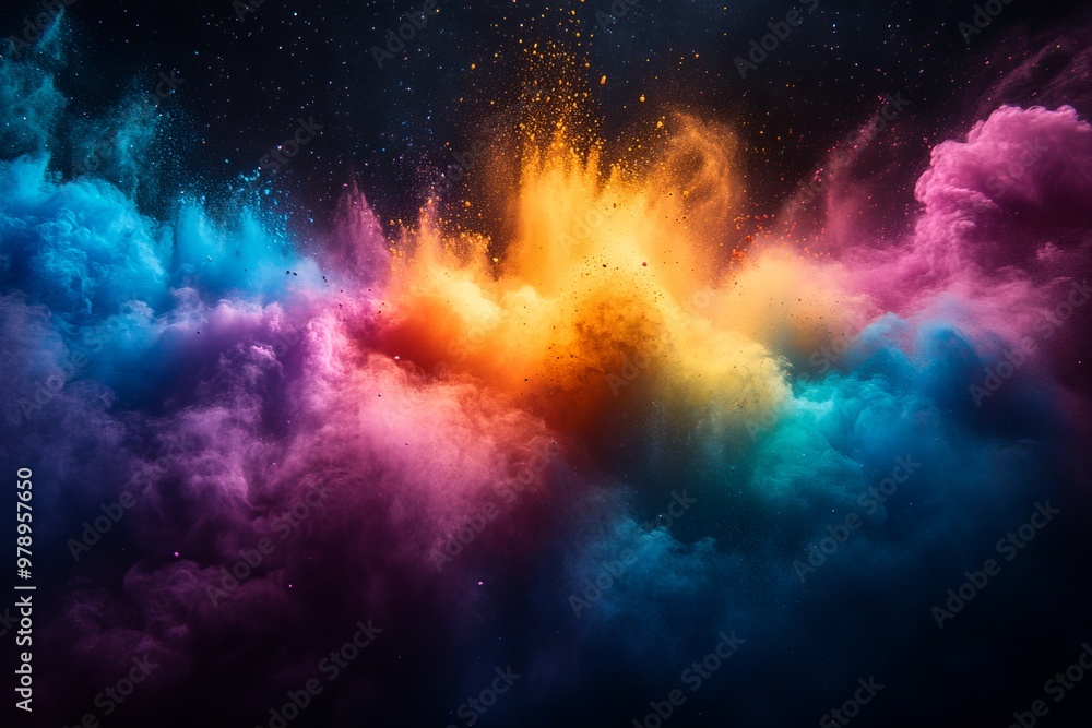 Fototapeta premium Abstract colorful powder explosion transparent background