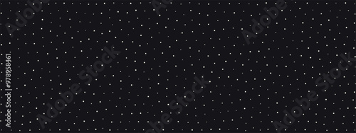 Black background with white irregular, chaotic dots, points, circle.