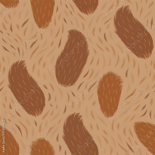 Repeating pattern of brown fur spots on a beige background texture