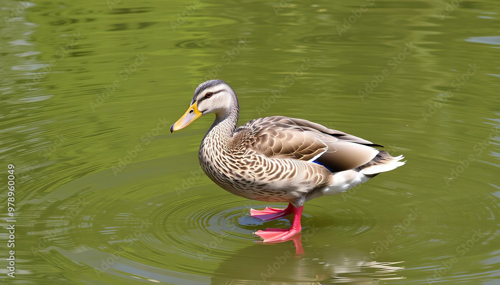 Duck Swimming with Ripples on a Still Pond Duck Swimming with Ripples on a Still Pond
