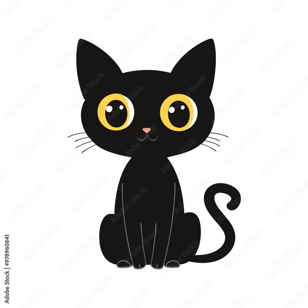 Fototapeta premium Cute Black Cat Halloween Vector Design Element, Cute Halloween Cat Vector Clipart Design.
