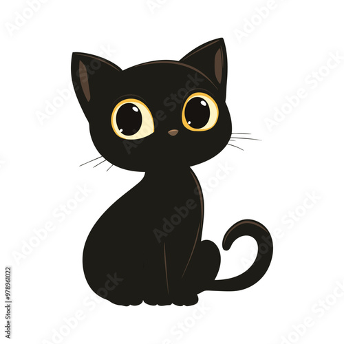 Cute Black Cat Halloween Vector Design Element, Cute Halloween Cat Vector Clipart Design.