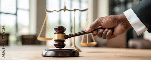 Wallpaper Mural judge's hand holding a gavel, symbolizing law and justice in a professional legal setting. Torontodigital.ca