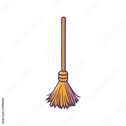 Cute Broomstick Vector Design, Halloween Witch Vector Design Elemen.