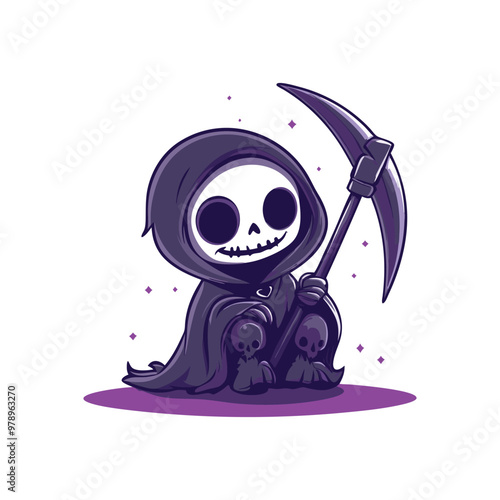 Cute Grim Reaper Halloween Vector Design Element, Halloween Grim Reaper Clipart.