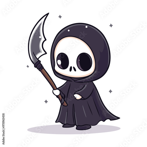 Cute Grim Reaper Halloween Vector Design Element, Halloween Grim Reaper Clipart.