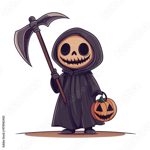 Cute Grim Reaper Halloween Vector Design Element, Halloween Grim Reaper Clipart.