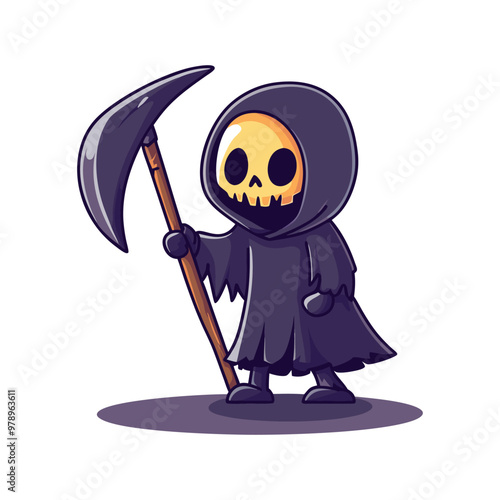 Cute Grim Reaper Halloween Vector Design Element, Halloween Grim Reaper Clipart.