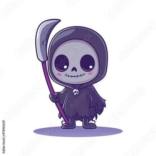 Cute Grim Reaper Halloween Vector Design Element, Halloween Grim Reaper Clipart.