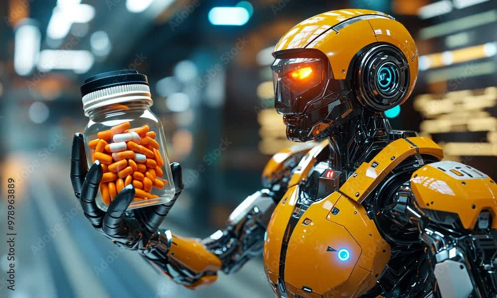 Futuristic Robot Holding Medication Futuristic Robot Holding Medication