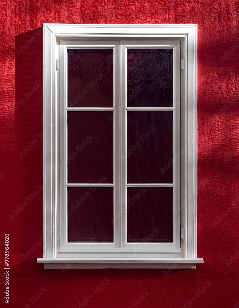 Fototapeta premium White window on a red wall