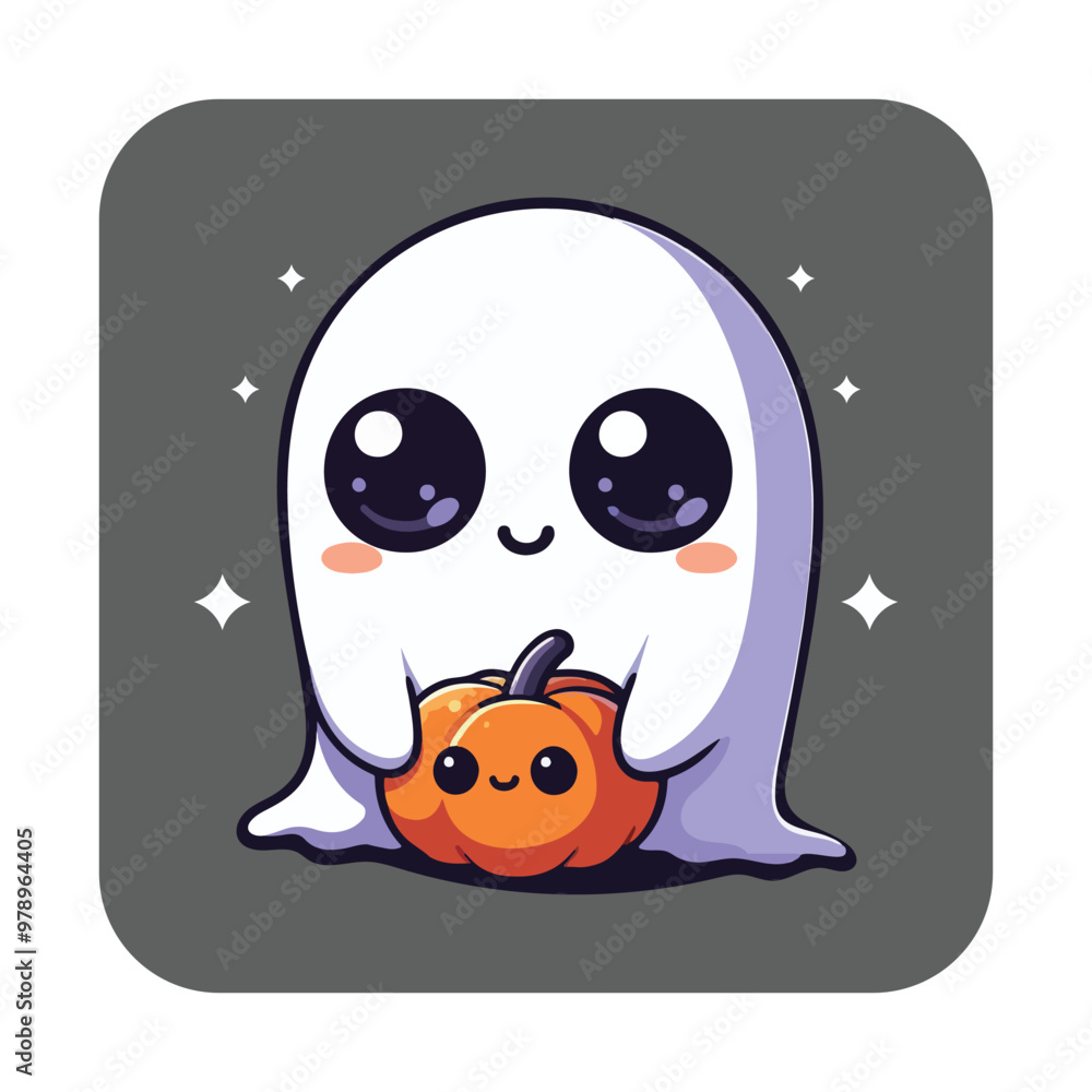 Obraz premium Adorable Ghost Holding a Pumpkin