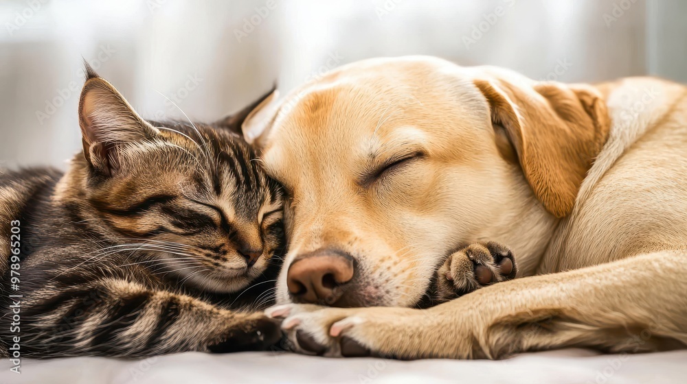 Cat and Dog Sleeping Together Best Friends Adorable Pets Animal Companionship Cat and Dog Sleeping Together Best Friends Adorable Pets Animal Companionship