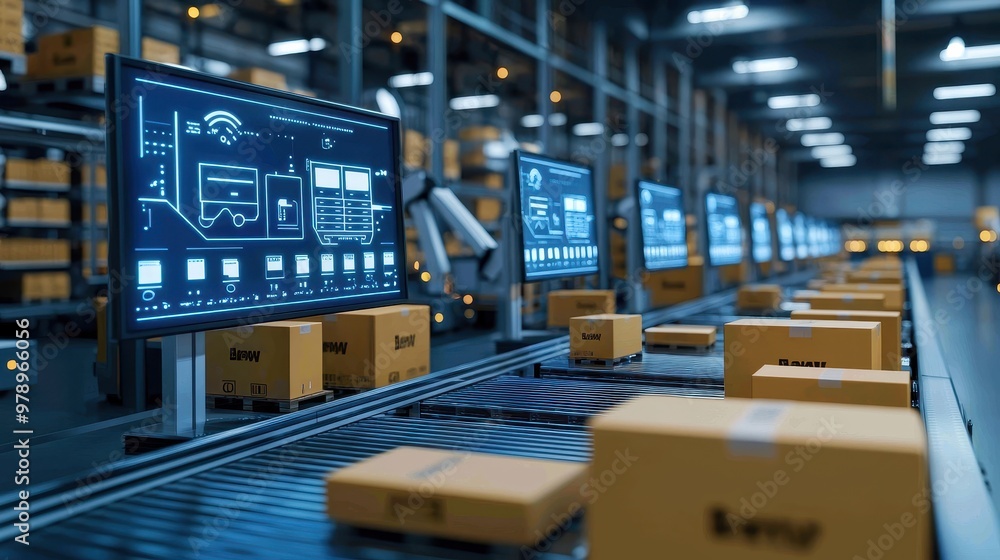 Automated Warehouse Conveyor Belt System with Digital Display Automated Warehouse Conveyor Belt System with Digital Display