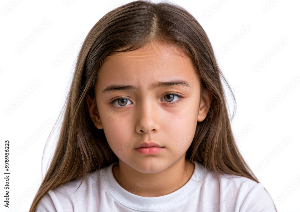 young girl looking sad and confused on white background young girl looking sad and confused on white background
