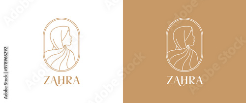 hijab logo template for headdress boutique or muslim store. with line art design style