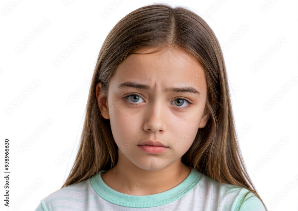 young girl looking sad and confused on white background young girl looking sad and confused on white background