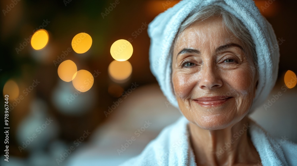 Peaceful Senior Woman in a Spa Environment Peaceful Senior Woman in a Spa Environment