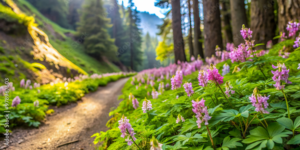 Scouler's Corydalis blooming along trail in Olympic National Park, Scouler's Corydalis, bloom, trail Scouler's Corydalis blooming along trail in Olympic National Park, Scouler's Corydalis, bloom, trail