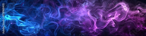 An artistic smoke abstract background with fluid tendrils of deep purple and cyan vapor, providing a mystical and polished design.