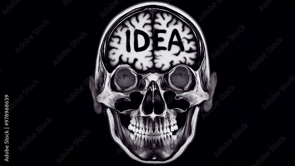 MRI image of a patient's head after a diagnostic imaging procedure, with MRI image of a patient's head after a diagnostic imaging procedure, with