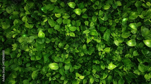 Wallpaper Mural Lush Green Foliage with Glowing Lights Background Texture Torontodigital.ca